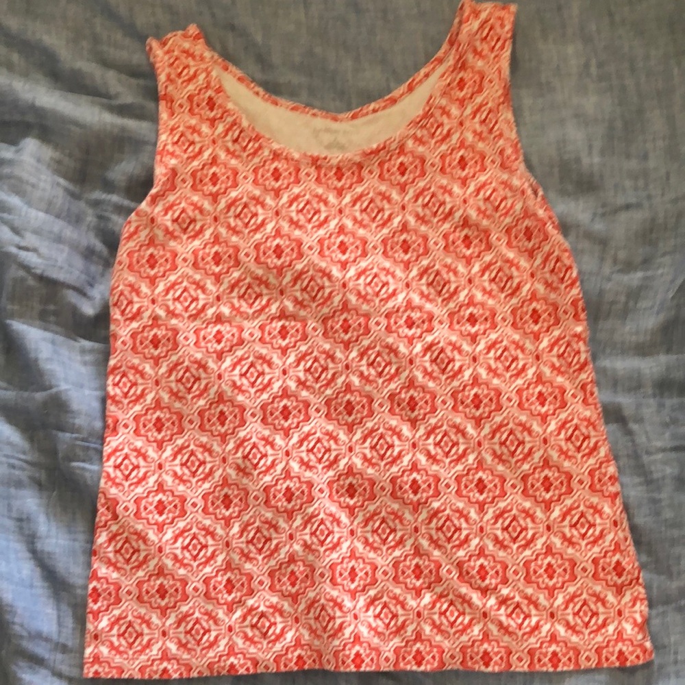 Lands End cotton tank with orange and white print